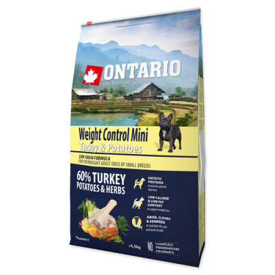 ONTARIO Dog Mini Weight Control Turkey & Potatoes (6,5kg) 2 pytle (2 x 6,5 kg)