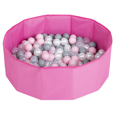 Petsona skládací kuličkový bazén pro psy kočky 100 míčků kulatý kočka králík hračka domácí zvířata pes bazén zvířata bazén přenosný, růžová: perleťová/šedá/průhledná/pudrově růžová