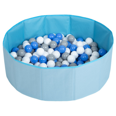 Petsona skládací bazén s míčky pro psy kočky 100 míčků kulatý kočka králík hračka domácí zvířata pes bazén zvířata bazén přenosný, modrá: šedá/bílá/modrá
