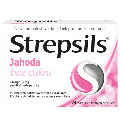 Strepsils Jahoda bez cukru 0.6mg/1.2mg pas.24