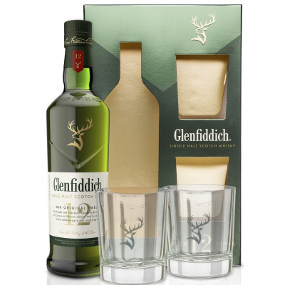 Glenfiddich 12yo + 2 skla 40% 0,7l (dárkové balení 2 skleničky)