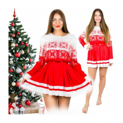 Elegantní rozšířené vánoční šaty červené a bílé