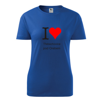 Modré dámské tričko I love Třebechovice pod Orebem - suvenýry - upomínkové předměty
