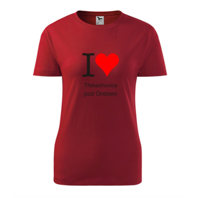 Červené dámské tričko I love Třebechovice pod Orebem - suvenýry - upomínkové předměty