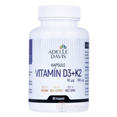 Adelle Davis Vitamín D3 2000 IU + K2 MK-7 100 µg 60 kapslí