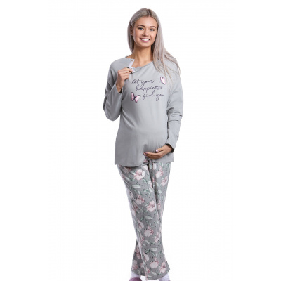 Luxusní pyžamo těhotenské a kojící 1D1014 šedá XL + První výměna zboží zdarma.