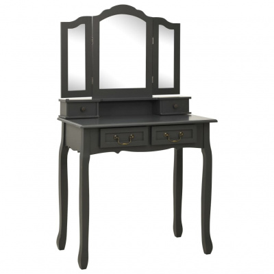 Furniture Limited Nábytek Limited Toaletní stolek s taburetem šedý 80x69x141 cm dřevo paulovnie
