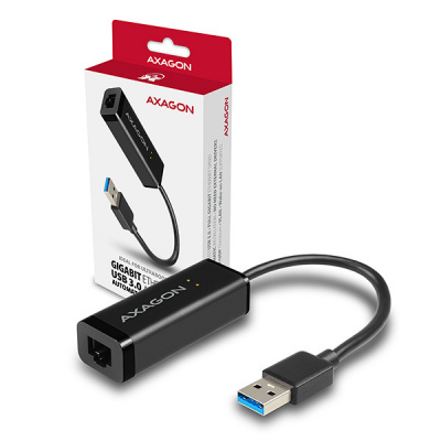 AXAGON ADE-SR, USB-A 3.2 Gen 1 - Gigabit Ethernet síťová karta, auto instal, černá ADE-SR