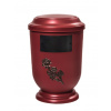 Pohřební Plastová urna na popel, oválné prohlé víčko, červená, štítek č. 51, 100 x 50, růže