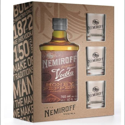 Nemiroff Original Honey & Pepper 0,7 l 40% (dárkové balení 3 skleničky)