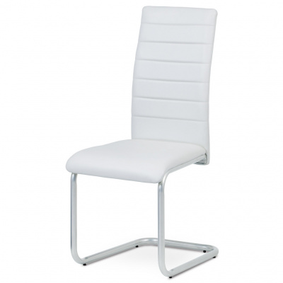 Autronic Jídelní židle, potah bílá ekokůže, kovová podnož, šedý matný lak DCL-102 WT