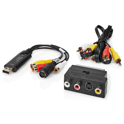 NEDIS video převodník/ USB 2.0/ 480p/ A/V kabel/ SCART/ 3x RCA zásuvka/ S-video zásuvka/ černý, VGRRU101BK