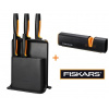 Fiskars plastový blok s pěti noži Functional Form 1057554 a ostřič nožů Roll-Sharp EDGE 978700