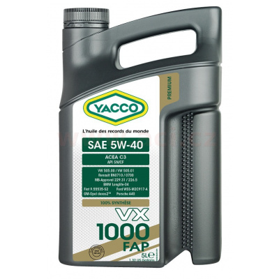 Motorový olej YACCO VX 1000 FAP 5W40, 5 L