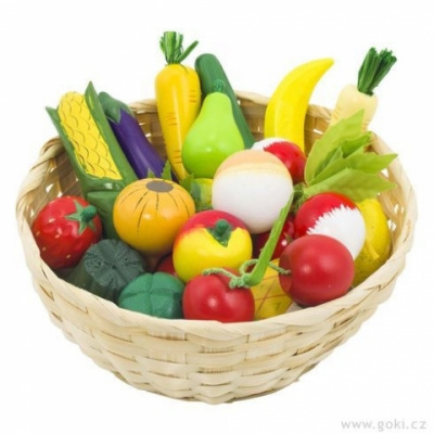 Dětský krámek – ovoce a zelenina v košíku, 23 ks (Goki)