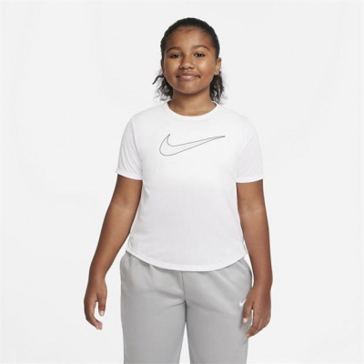 Nike One Dri Fit T Shirt Junior Girls White/Black 7-8
