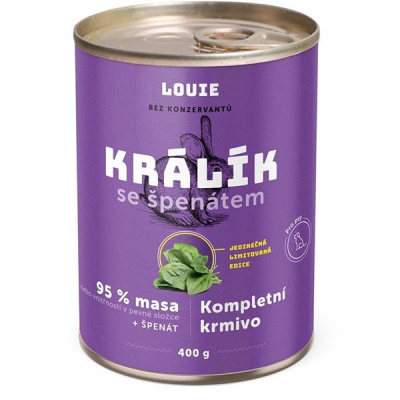 LOUIE králík (95% v pevné složce) se špenátem 400 g