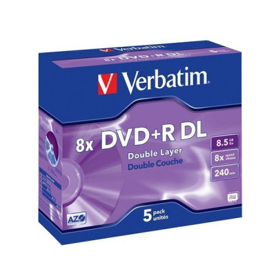 DVD médium Verbatim DVD+R 8,5GB 5ks DVD médium, DVD+R, dvouvrstvé, 8,5GB, 8x, 5pack, jewel 43541