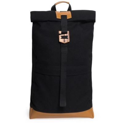 Černý roll-up batoh s dřevěným detailem Lini Rollup Bewooden