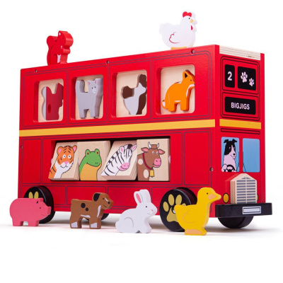 Bigjigs Toys Dřevěný autobus se zvířátky (Rozměry: 36x21x10 cm Věk: 12m+ Materiál: dřevo)