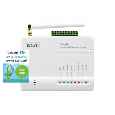 EVOLVEO Sonix - bezdrátový GSM alarm (4 ks dálk. ovl.,PIR čidlo pohybu,čidlo na dveře/okno,externí repro,Android/iPhone - ALM301