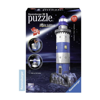 RAVENSBURGER Puzzle 3D Maják v příboji Noční edice 216 dílků