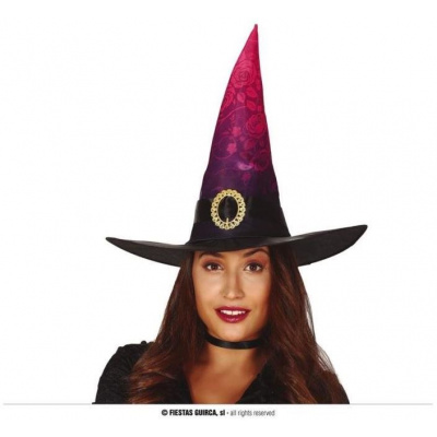 Doplněk ke kostýmu Guirca Čarodějnický klobouk pro dospělé, černorůžový (GUI13108)