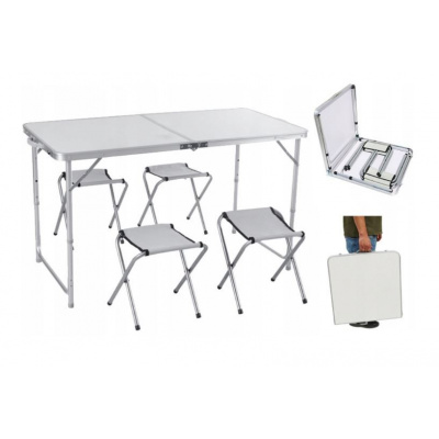 Bestent Kempingový stůl 120x60 cm a 4 židle White