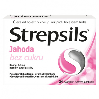 Strepsils Jahoda bez cukru 0.6mg/1.2mg pas.24