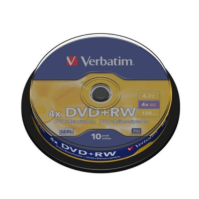 DVD médium Verbatim DVD+RW 4,7GB 10ks DVD médium, DVD+RW 4,7GB, 4x, 10pack, spindle 43488