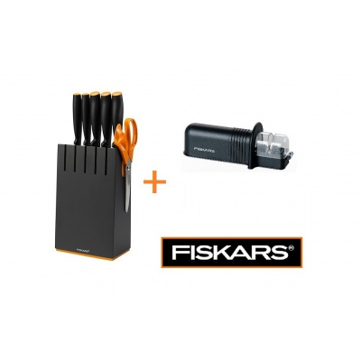 FISKARS blok 5 nožů Functional Form 1014190 + ostřič Essential 1023811