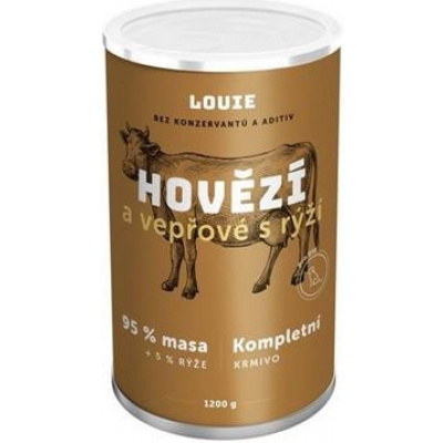 LOUIE konzerva pro psy hovězí a vepřové s rýží 1200 g