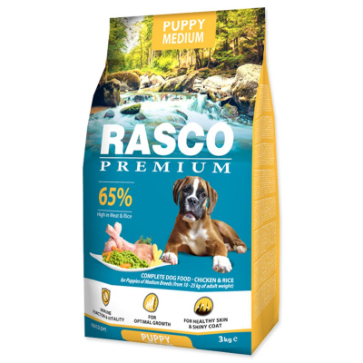 Krmivo Rasco Premium Puppy Medium kuře s rýží 3kg-KS