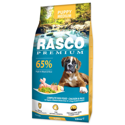 Krmivo Rasco Premium Puppy Medium kuře s rýží 15kg-KS