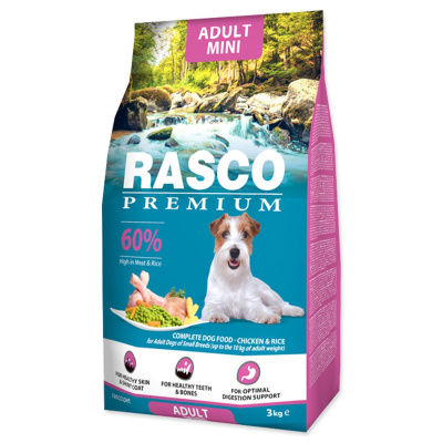 Krmivo Rasco Premium Adult Mini kuře s rýží 3kg-KS