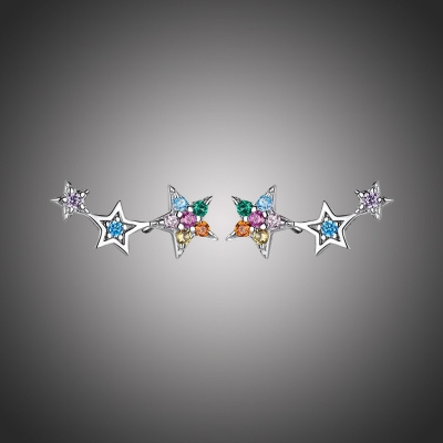 GRACE Silver Jewellery Stříbrné náušnice se zirkony Alesa Rainbow, stříbro 925/1000, hvězdy E-SCE175-4/40 Barevná/více barev