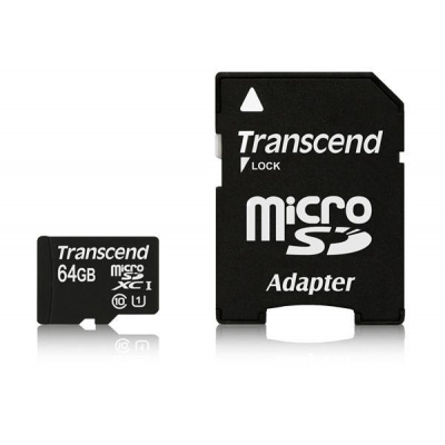 TRANSCEND Micro SDXC Class 10 UHS-I 400x, 64GB (Premium, R85, W35MB/s) + adaptér (TS64GUSDU1)