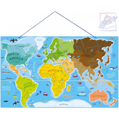 WOODY DŘEVO Svět v obrázcích 77x47cm Hra Puzzle naučné 2v1 mapa světa 86 dílků 91290