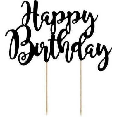 PartyDeco zapichovací dekorace na dort černá Happy Birthday - PartyDeco