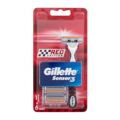 Gillette Sensor3 Red Edition holicí strojek se 6 náhradními hlavicemi pro muže Holicí strojek + 5 ks náhradních břitů