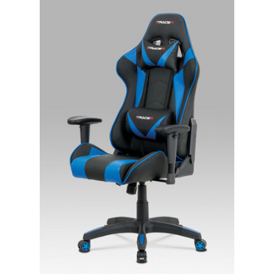 Autronic - Kancelářská židle, modrá+černá ekokůže, houpací mech., plastový kříž - KA-F03 BLUE