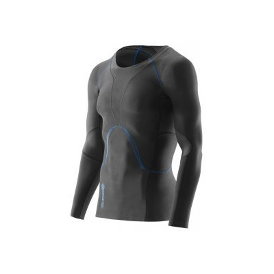 Skins Bio RY400 Mens Graphite/Blue Top Long Sleeve XL; Černá kompresní oblečení
