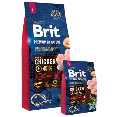 Brit Premium by Nature ADULT L 15kg (Pro dospělé psy velkých plemen 25-40kg. Kuřecí.)