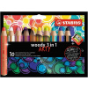 STABILO woody 3 in 1 Multifunkční pastelka ARTY - sada 10 barev s ořezávátkem