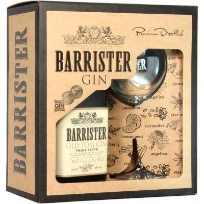 Barrister gin Old Tom 40% 0,7l dárkové balení se sklenkou (dárkové balení 1 sklenička)