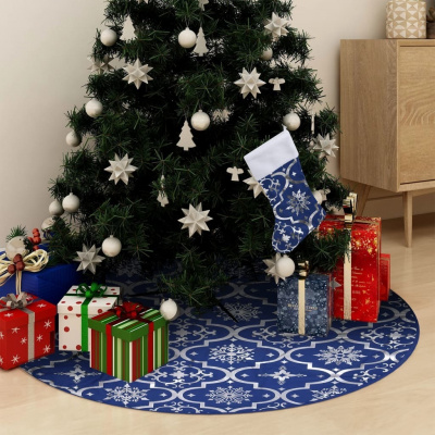 vidaXL Luxusní podložka pod vánoční stromek s punčochou 90 cm [330278] Barva: Modrá