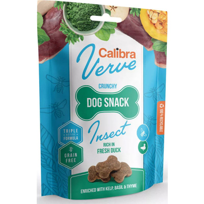 Calibra Dog Verve Crunchy Snack Insect&Fresh Duck 150g (Křupavé pamlsky s hmyzím proteinem a čerstvou kachnou bez obilovin.)
