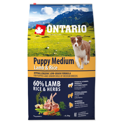 2ks ONTARIO Puppy Medium Lamb & Rice 6,5kg