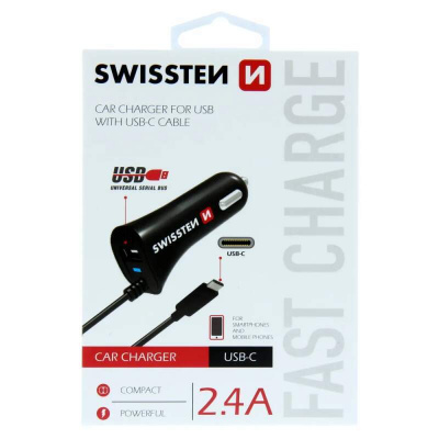 Swissten Cl Autonabíječka Usb-C A Usb 2,4A Power 8595217451865