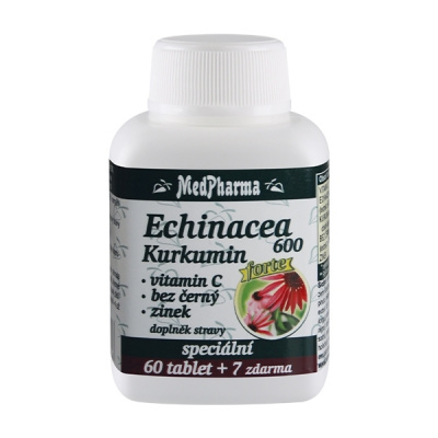 MedPharma Echinacea 600 FORTE + kurkumin + vit. C + bez černý + zinek, 67 tablet